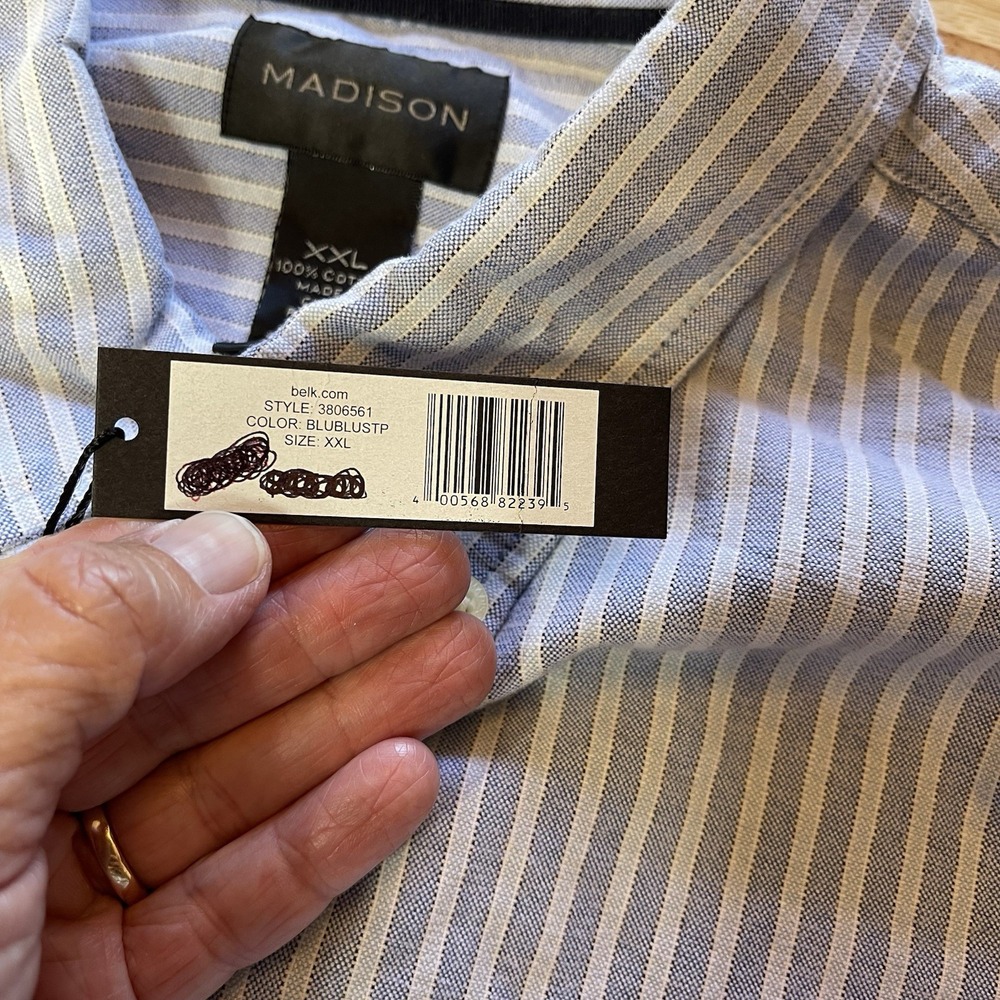 NWT MADISON Button Dress Shirt Men's XXL‎ Blue Striped - Picture 5 of 8